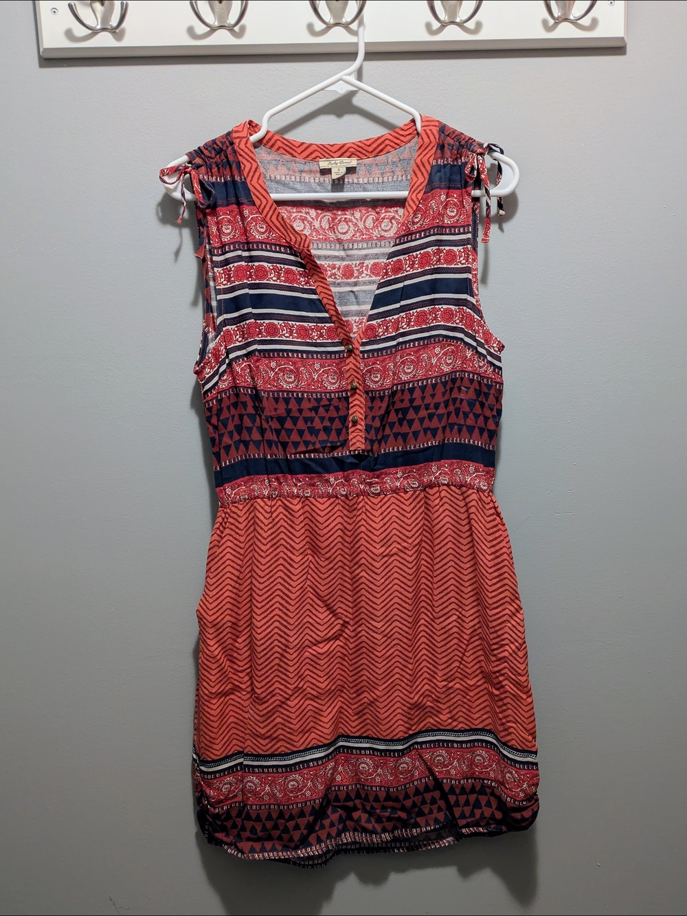 Lucky Brand Coral and Navy Patterned Sleeveless Dress